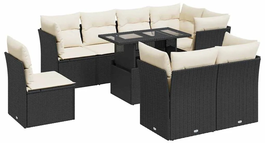 vidaXL Σαλόνι Κήπου Σετ 9 Τεμαχίων Μαύρο από Συνθ. Ρατάν με Μαξιλάρια