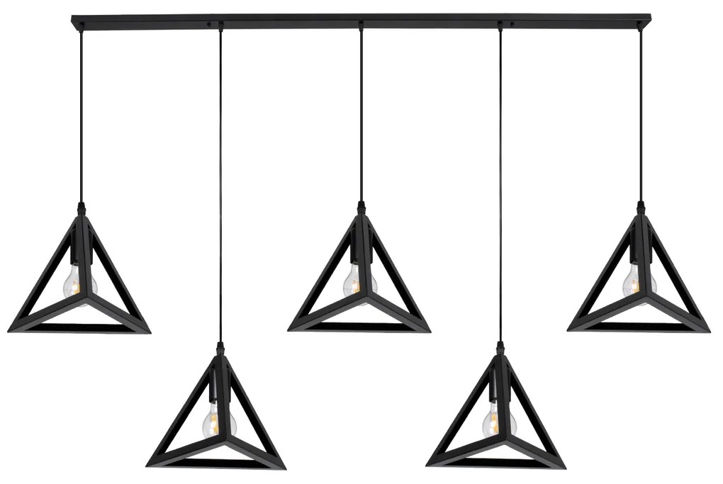 00608 GloboStar® TRIANGLE 00608 Μοντέρνο Κρεμαστό Φωτιστικό Ράγα Πολύφωτο 5 x E27 IP20 Μαύρο Μέταλλο - Μ170 x Π22 x Y130cm