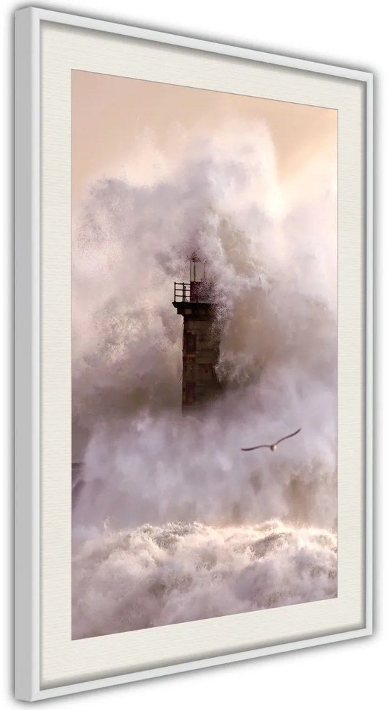 Αφίσα - Lighthouse During a Storm - 40x60 - Μαύρο - Με πασπαρτού