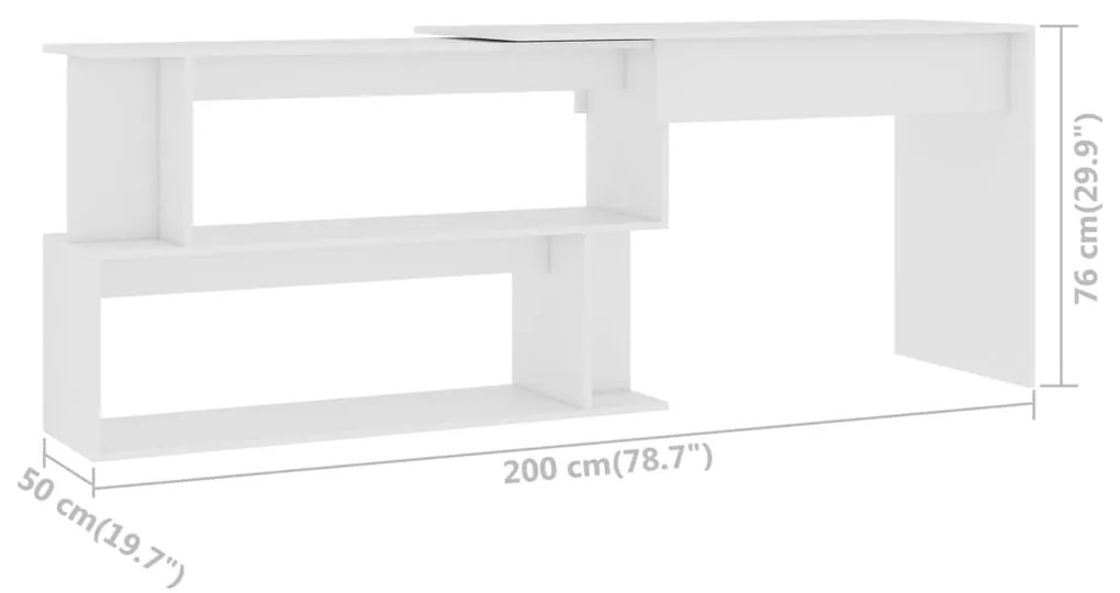 Γραφείο Γωνιακό Λευκό 200 x 50 x 76 εκ. από Επεξ. Ξύλο - Λευκό