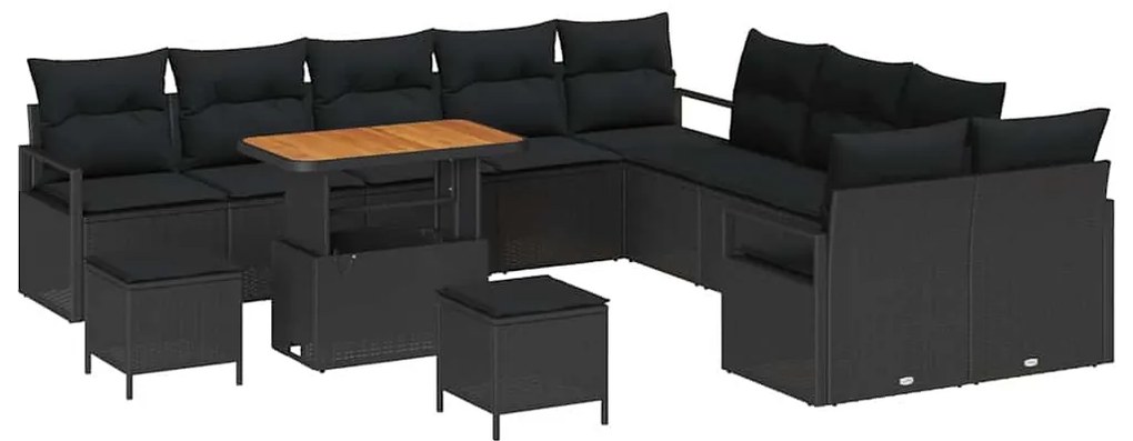 vidaXL Set Κήπου 13 Τεμαχίων με Μαξιλάρια - Μαύρος Πολυρόπινακας Ακακίας