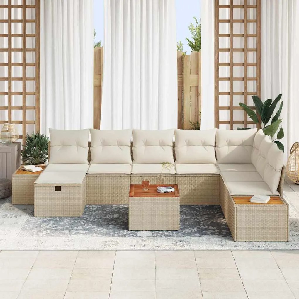 vidaXL Σετ Καναπέ Κήπου 9 pcs Μπεζ 55 x 62 x 69 εκ Πολυ ράταν