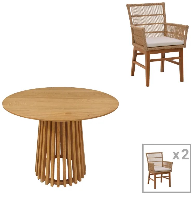 Τραπεζαρία Inca-Kenda I σετ 3τεμ σε φυσική-μπεζ απόχρωση Φ80x75εκ