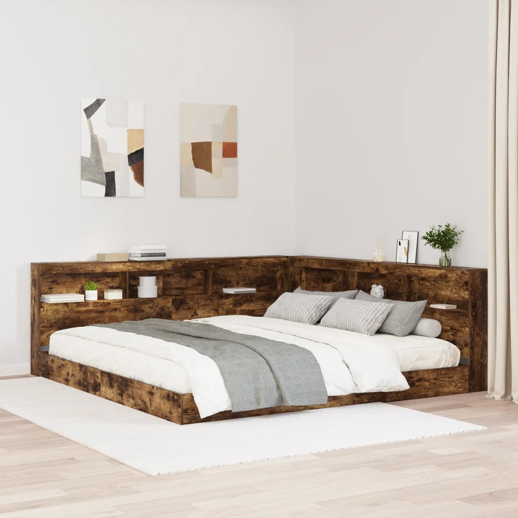 vidaXL Κρεβάτι Βιβλιοθήκης Καπνιστού Δρυ 180x200 εκ. Κατασκευασμένο Ξύλο