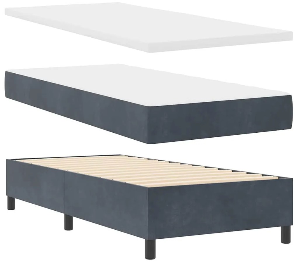 vidaXL Κρεβάτι Box Spring LED με Στρώμα Σκούρο Γκρι 90 x 200 cm