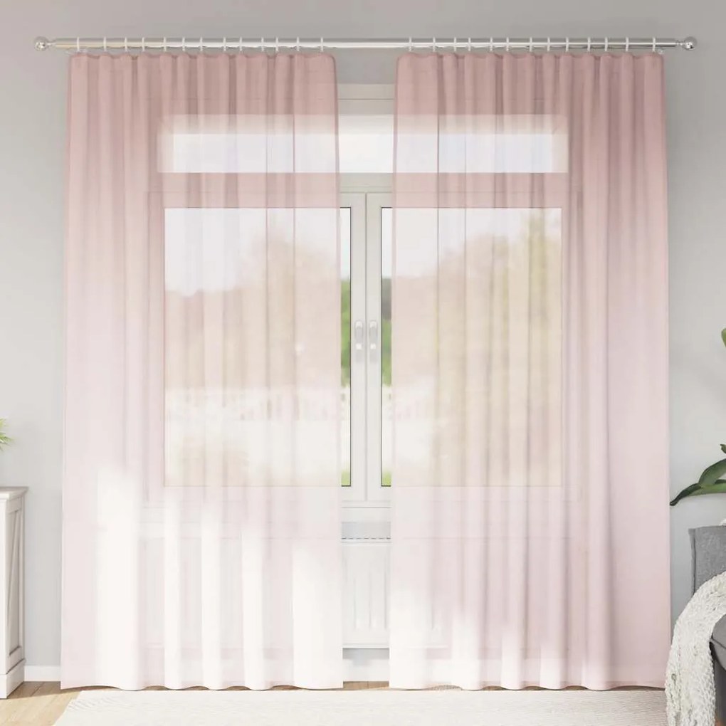 vidaXL Voile κουρτίνες με τσέπες ράβδου 2 τεμάχια Ανοιχτό Ροζ