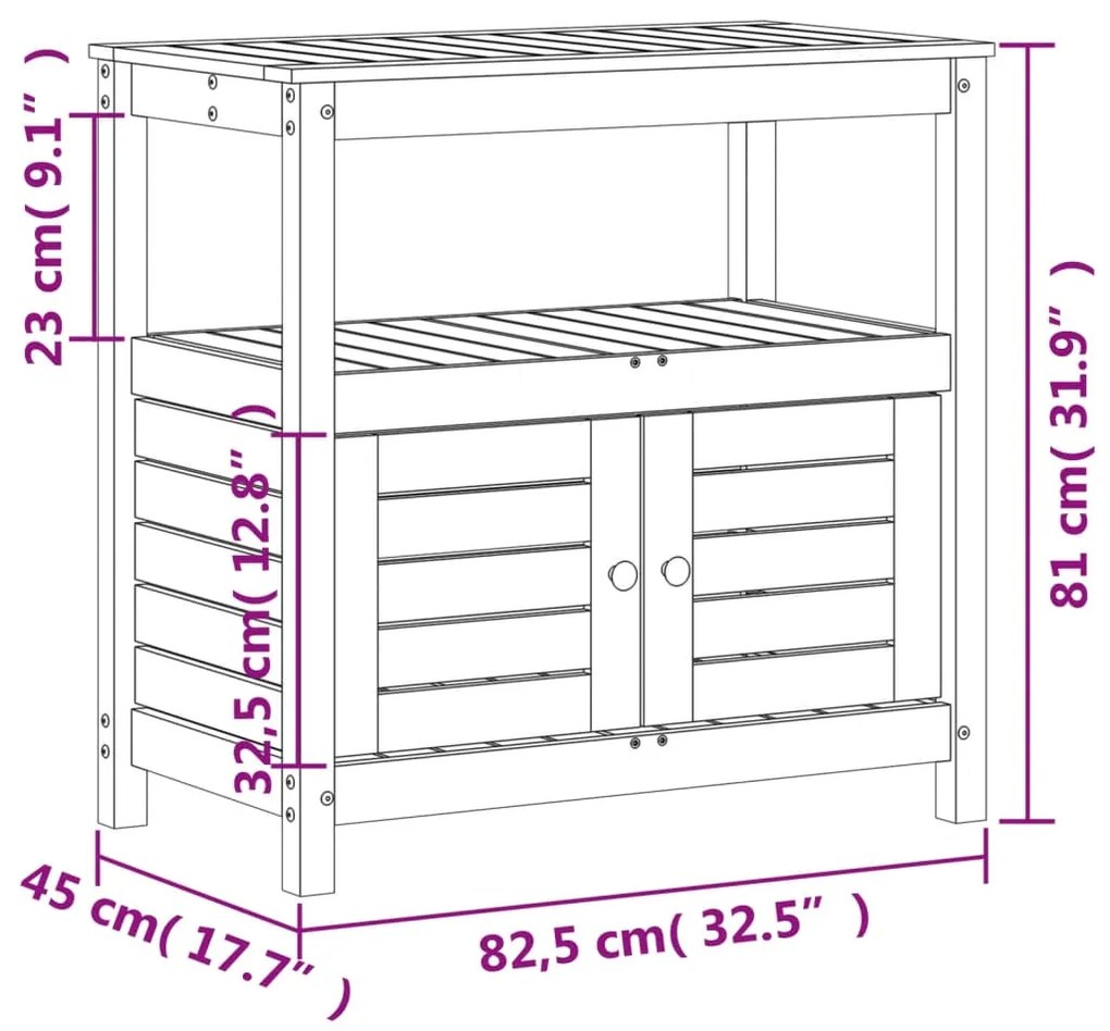 Τραπέζι Κηπουρικής με Ράφια Καφέ 82,5x45x81 εκ. Μασίφ Πεύκο - Καφέ