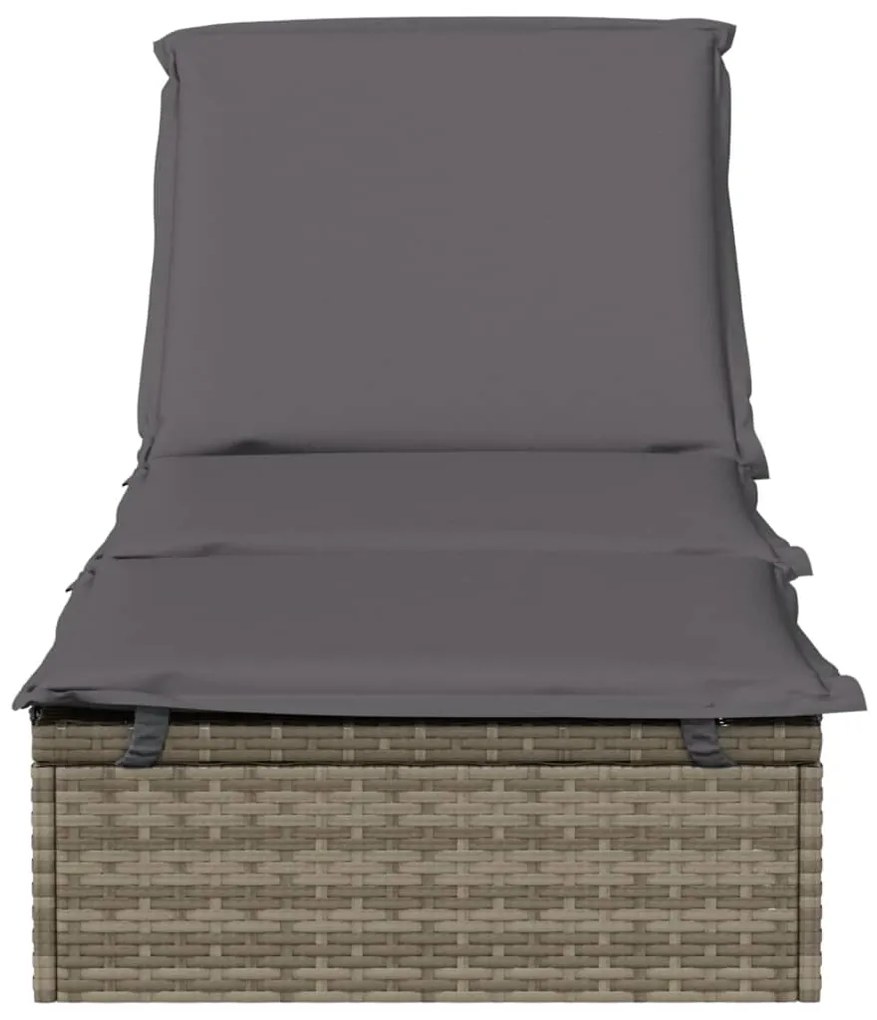vidaXL Ξαπλώστρα 1 Τεμ. Γκρι 201x55x62 εκ. Συνθετικό Ρατάν με Μαξιλάρι