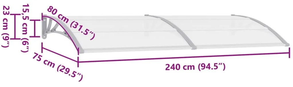 vidaXL Στέγαστρο Πόρτας Γκρι / Διαφανές 240 x 75 εκ. Πολυανθρακικό