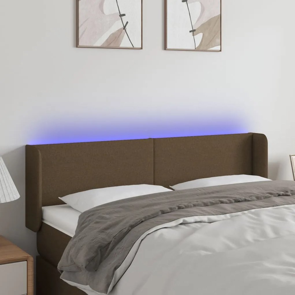 vidaXL Κεφαλάρι Κρεβατιού LED Σκούρο Καφέ 147x16x78/88 εκ. Υφασμάτινο