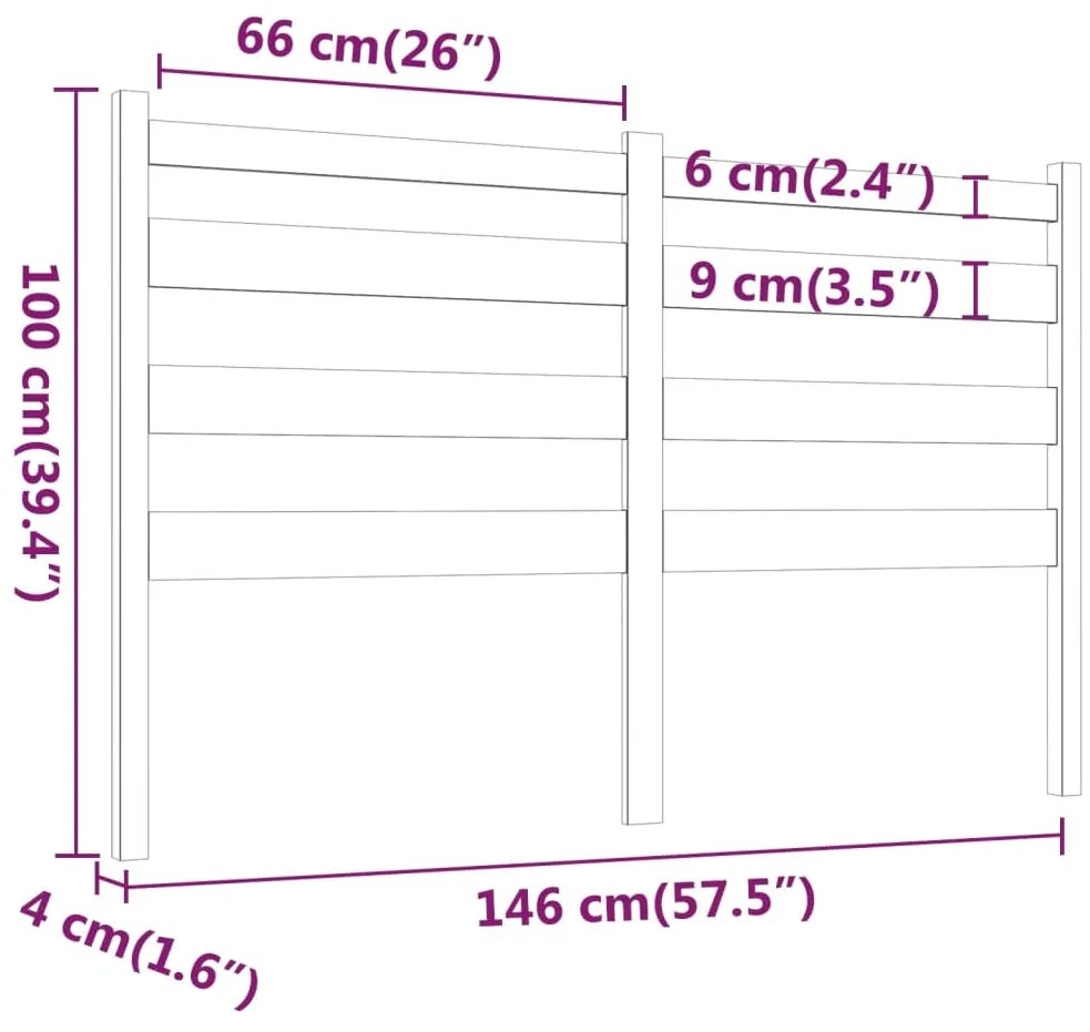 vidaXL Κεφαλάρι Κρεβατιού Μαύρο 146 x 4 x 100 εκ. Μασίφ Ξύλο Πεύκου