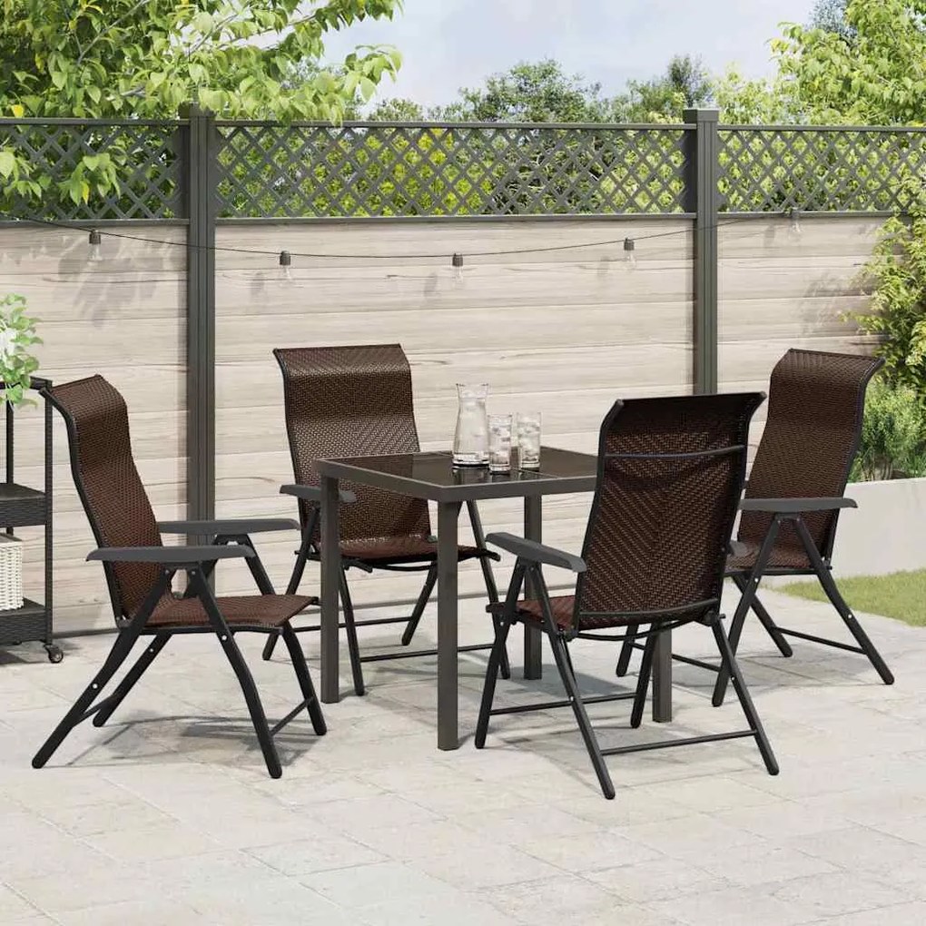 vidaXL Σέτ φαγητού για κήπο Ρυθμιζόμενο ύψος 5 pcs Καφέ Πολυ ράταν