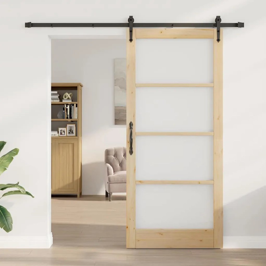 vidaXL Συρόμενη Πόρτα ORKDAL Καφέ 93 x 211 εκ. Ξύλο και μέταλλο