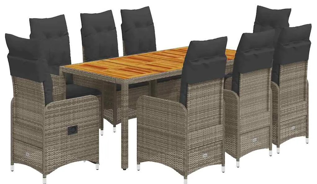 vidaXL Σετ Επίπλων Bistro Κήπου 9 τεμ. Γκρι Συνθετ. Ρατάν με Μαξιλάρια