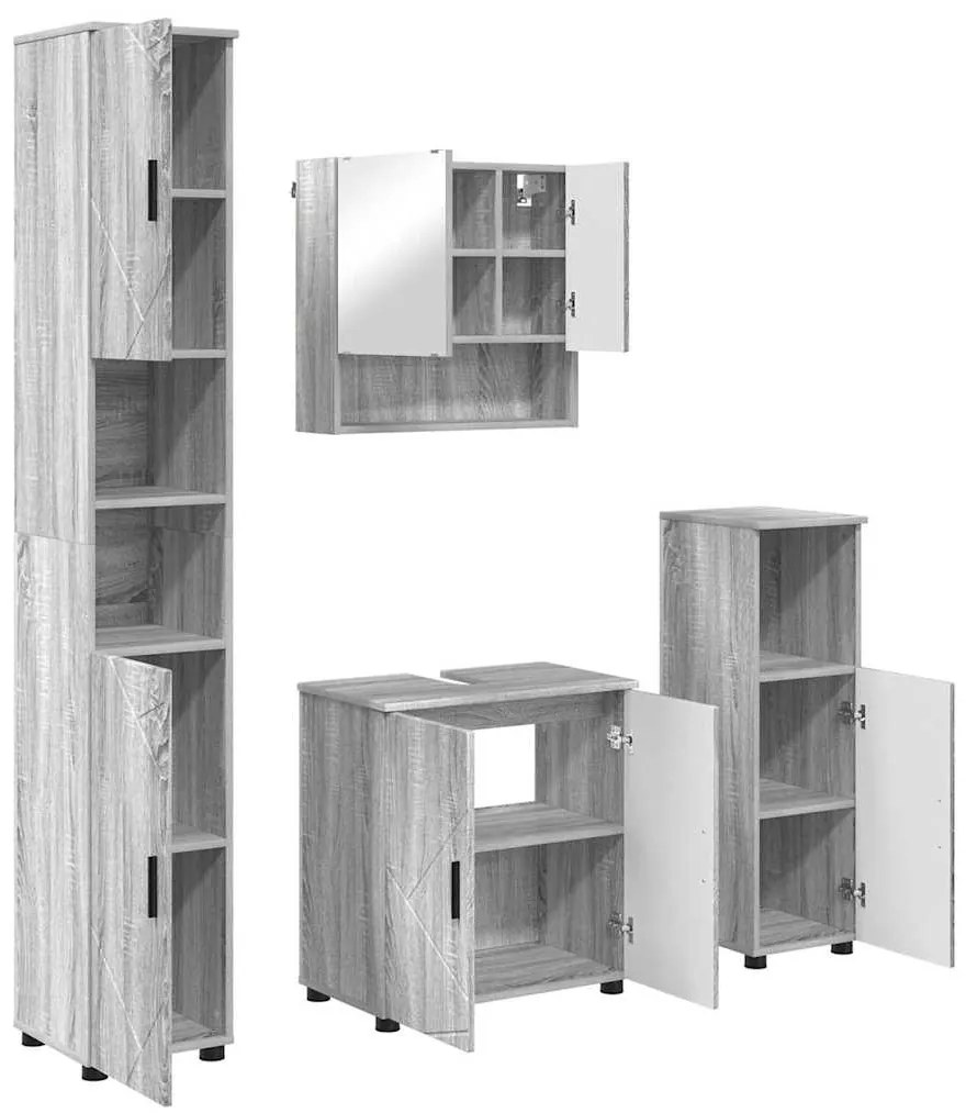 vidaXL Σετ Επίπλων Μπάνιου με πόρτα 4 pcs Γκρι sonoma 61 x 35 x 64 εκ.