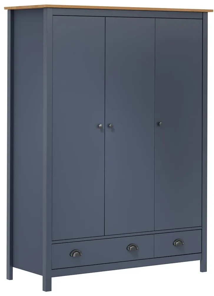 vidaXL Ντουλάπα Hill Τρίφυλλη Γκρι 127x50x170 εκ. Μασίφ Ξύλο Πεύκου