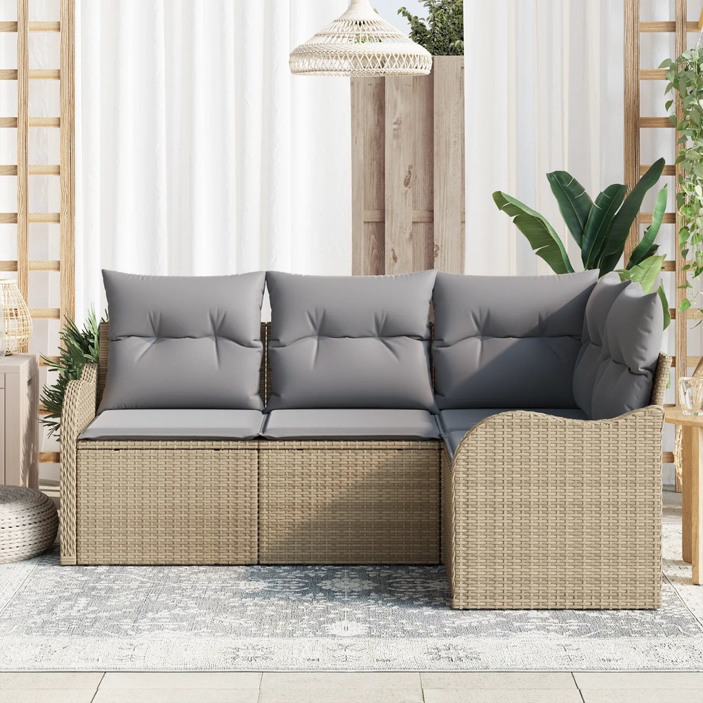 vidaXL σετ καναπέ 4 τεμαχίων με μαξιλάρια μπεζ Poly Rattan