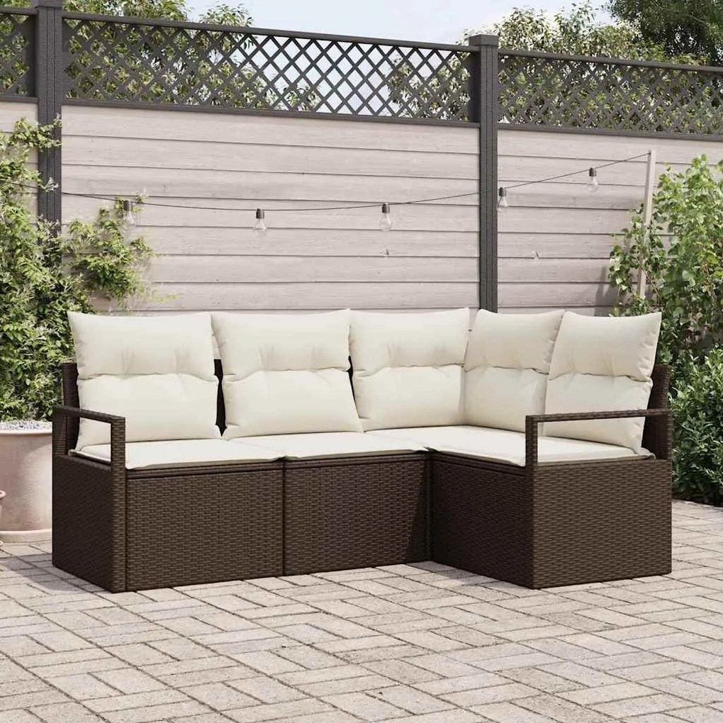 vidaXL Σετ Καναπέ Κήπου 4 pcs Καφέ, Κρέμα Πολυ rattan, βαμμένο ατσάλι
