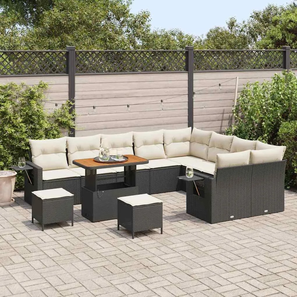 vidaXL Σετ Καναπέ Κήπου 12 pcs Μαύρο και κρεμ 90 x 55 x 71 cm