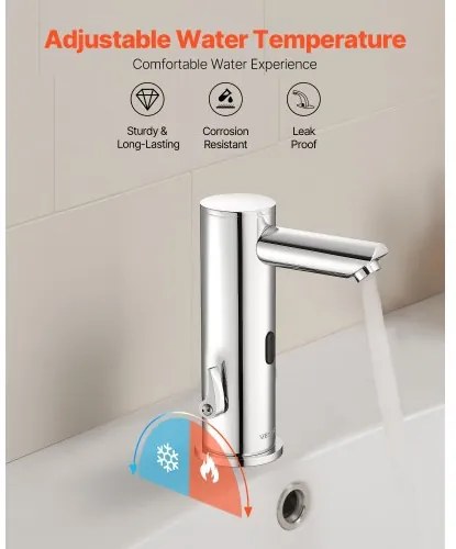 VEVOR Touchless Bathroom Sink Faucet, Automatic Motion Sensor Restroom Toilet Faucet, Hands Free Adjustable Cold Hot Single Handle Water Mixer Battery Operated for 9.5 mm Pipe,Brushed Nickel Silver