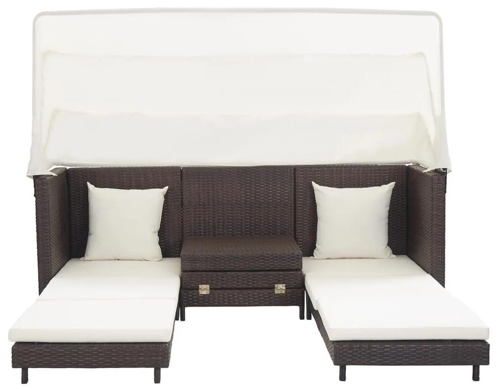 Καναπές Κρεβάτι Επεκτεινόμενος Τριθέσιος + Σκίαστρο Συνθ. Ρατάν - Καφέ