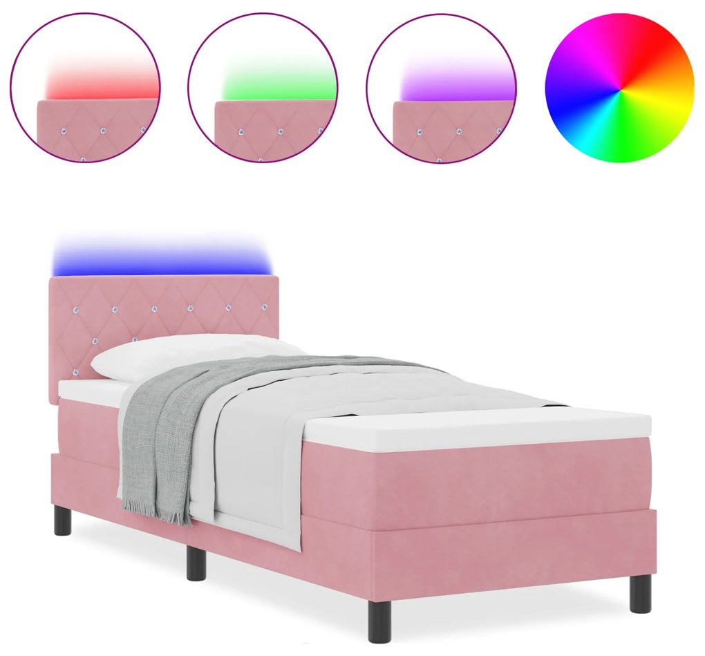 vidaXL Κρεβάτι με Στρώμα & LED Ροζ 80x200 εκ Βελούδο