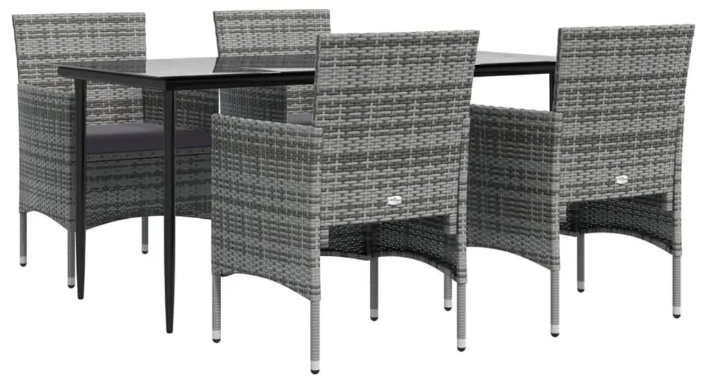 vidaXL Σετ Τραπεζαρίας Κήπου 5 Τεμαχίων Γκρι / Μαύρο με Μαξιλάρια