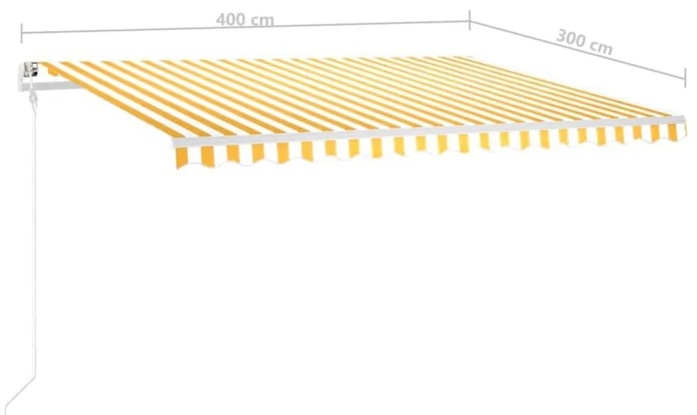 Τέντα Συρόμενη Χειροκίνητη με Στύλους Κίτρινο / Λευκό 4 x 3 μ. - Κίτρινο