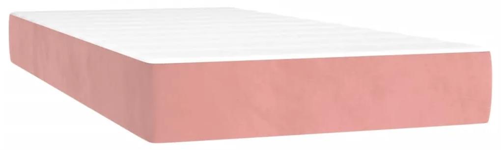 vidaXL Κρεβάτι Boxspring με Στρώμα & LED Ροζ 90x190 εκ. Βελούδινο