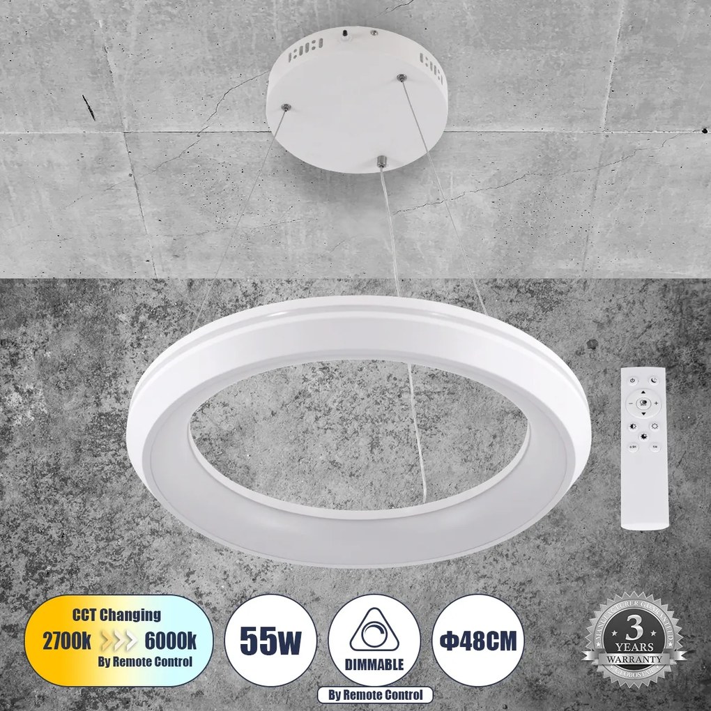 MELINA 61044 Κρεμαστή Πλαφονιέρα Οροφής Κύκλος LED CCT 55W 6376lm 120° AC 220-240V