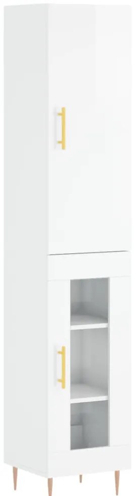 vidaXL Ντουλάπι Γυαλ. Λευκό 34,5 x 34 x 180 εκ. από Επεξεργασμένο Ξύλο