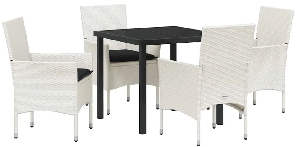 vidaXL Σέτ φαγητού για κήπο με μαξιλάρι 5 pcs Λευκό Πολυ ράταν