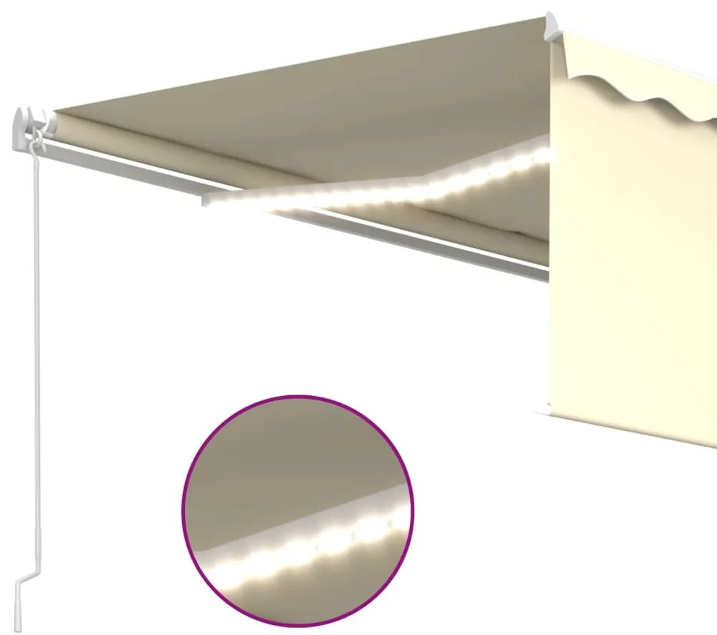 vidaXL Τέντα Συρόμενη Χειροκίνητη με Σκίαστρο & LED Κρεμ 4 x 3 μ.