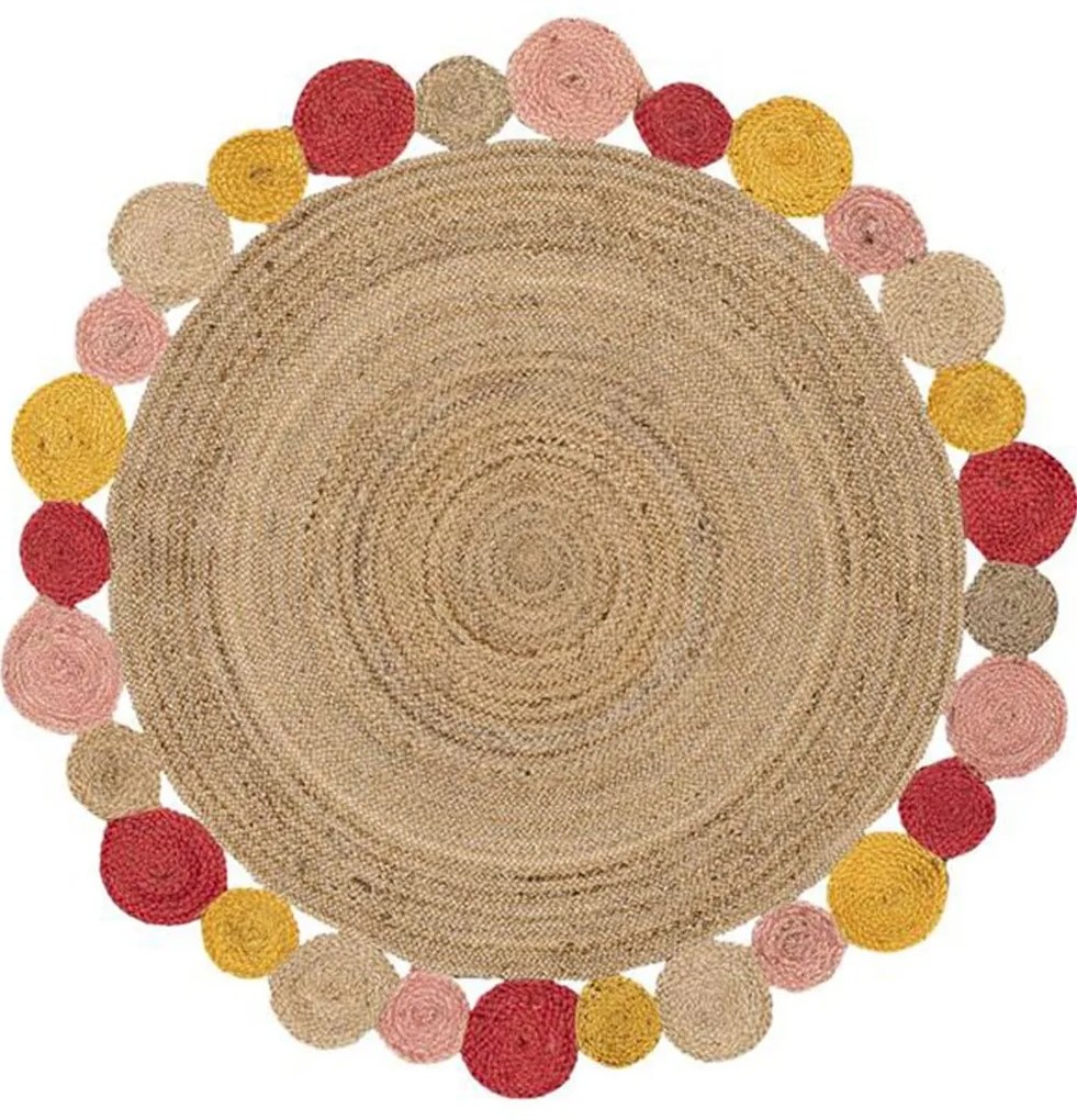 Χαλι Delhi Χειροποιητο Br-67 -   Natural-Pink New Plan 200X200cm Round