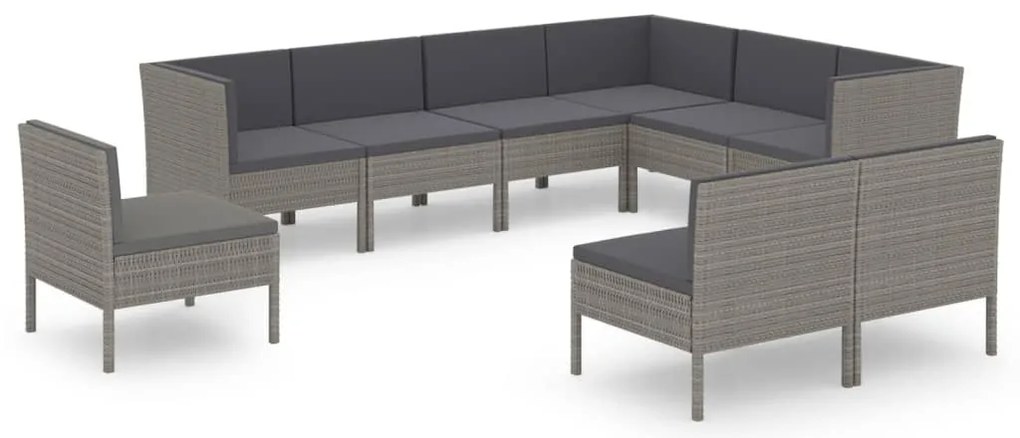 vidaXL Σαλόνι Κήπου Σετ 9 Τεμαχίων Γκρι Συνθετικό Ρατάν με Μαξιλάρια