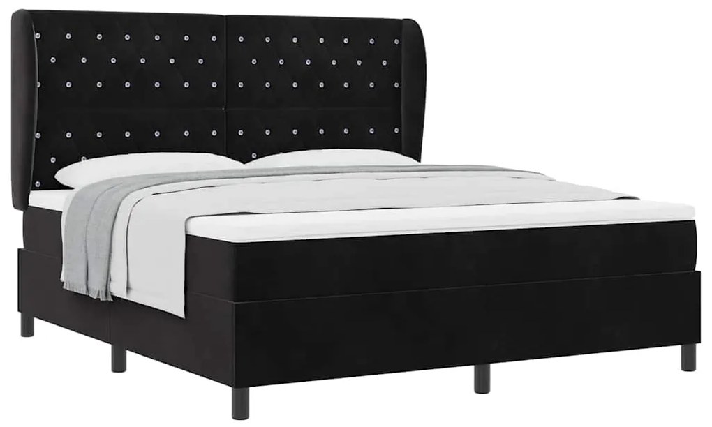 vidaXL Κρεβάτι με ελατήρια με στρώμα Μαύρο 180 x 200 cm Βελούδο