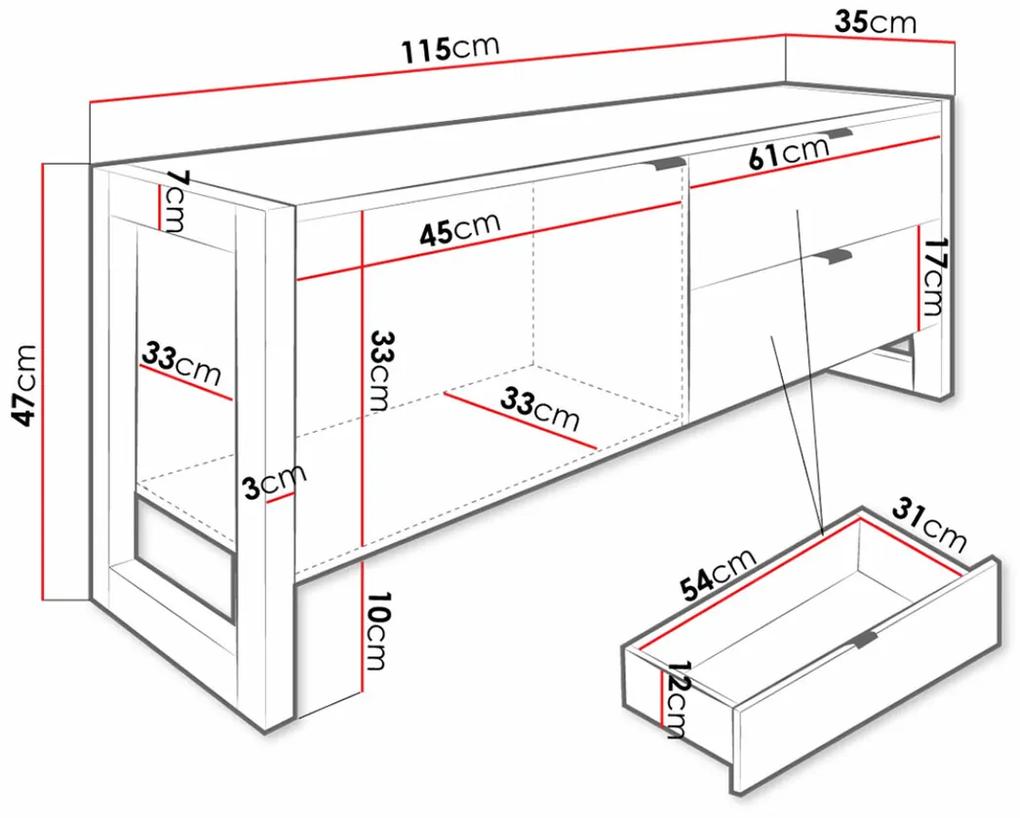 Τραπέζι Tv Utica 116, Μαύρο, Wotan δρυς, Ο αριθμός των θυρών: 1, Αριθμός συρταριών: 2, 115x47x35cm, 28 kg | Epipla1.gr