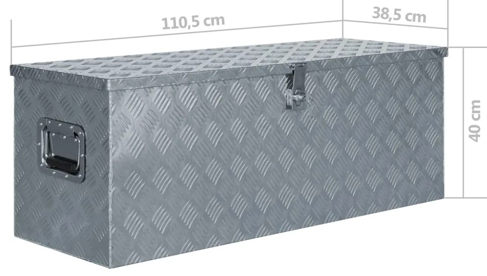 vidaXL Κουτί Αποθήκευσης Ασημί 110,5 x 38,5 x 40 εκ. Αλουμινίου