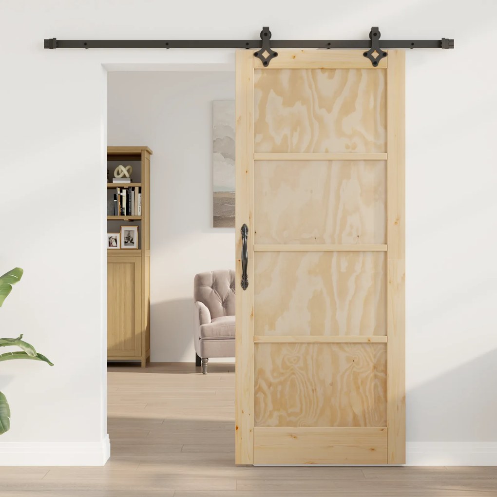 vidaXL Συρόμενη Πόρτα με Σετ Συστήματος 83x202 cm Συμπαγές Ξύλο Πεύκου