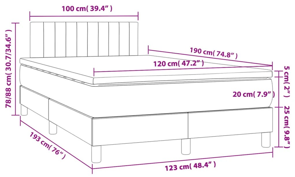 Κρεβάτι Boxspring με Στρώμα & LED Σκ.Καφέ 120x190εκ. Υφασμάτινο 3270056