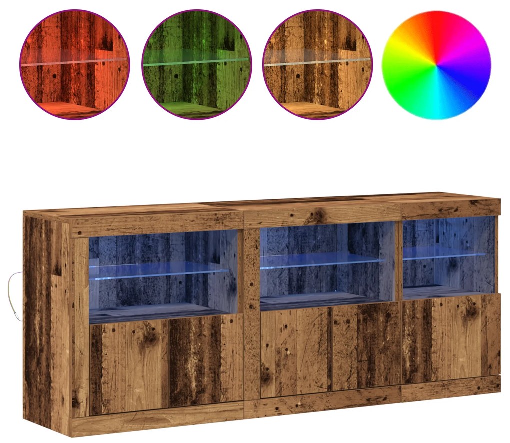vidaXL Μπουφές με Φώτα LED Παλιό Ξύλο 162x37x67 εκ. Μασίφ Ξύλο