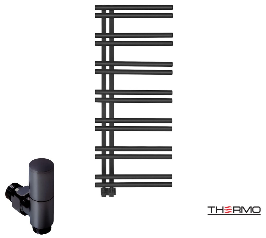Thermo SOLO Θερμαινόμενη πετσετοκρεμάστρα από ανοξείδωτο χάλυβα με υδραυλική λειτουργία 120x50cm Silk Black
