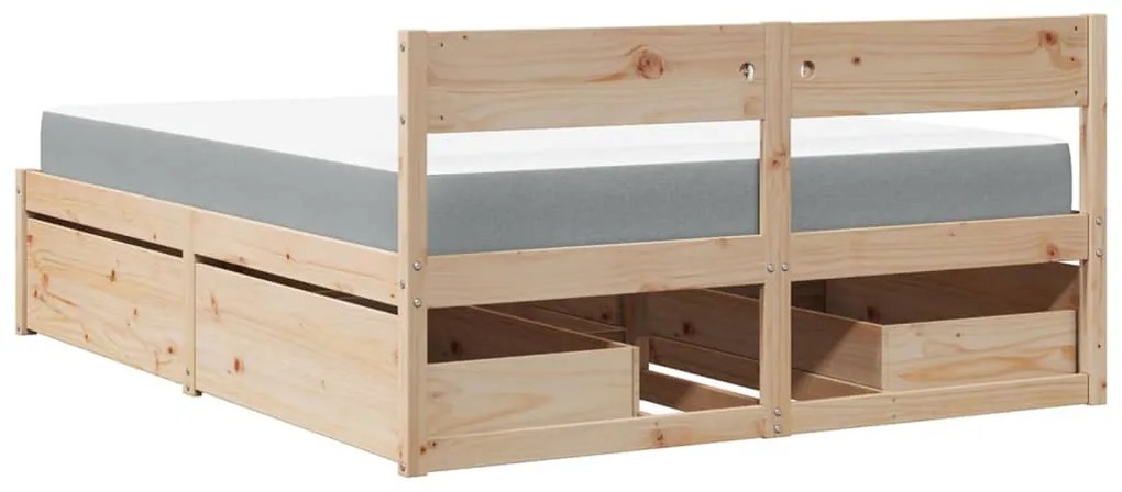 vidaXL Κρεβάτι με Συρτάρια και Στρώμα 160x200 εκ Μασίφ Ξύλο Πεύκου