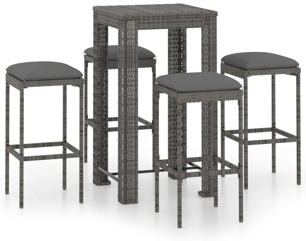 vidaXL Σετ Επίπλων Μπαρ Κήπου 5 τεμ. Γκρι Συνθετικό Ρατάν με Μαξιλάρια