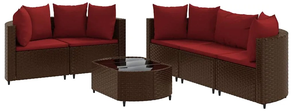 vidaXL Σαλόνι Κήπου Σετ 6 Τεμαχίων Καφέ Συνθετικό Ρατάν με Μαξιλάρια