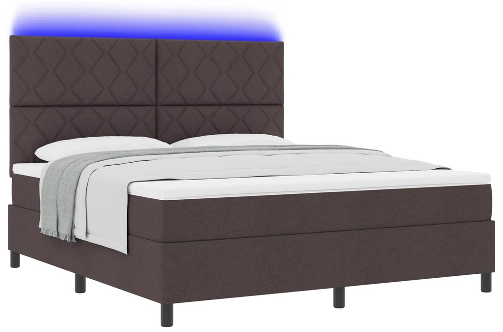 vidaXL Κρεβάτι με Ελατήρια, Στρώμα & LED - Σκούρο Καφέ - 180 x 200 εκ.