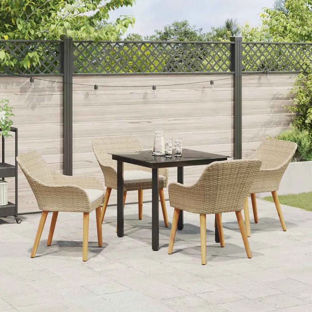 vidaXL Σέτ φαγητού για κήπο με μαξιλάρι 5 pcs Μπεζ συνθετικό ρατάν