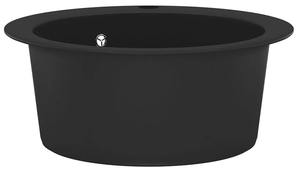 vidaXL Νεροχύτης με Μονή Γούρνα Στρογγυλός Μαύρος Γρανιτένιος