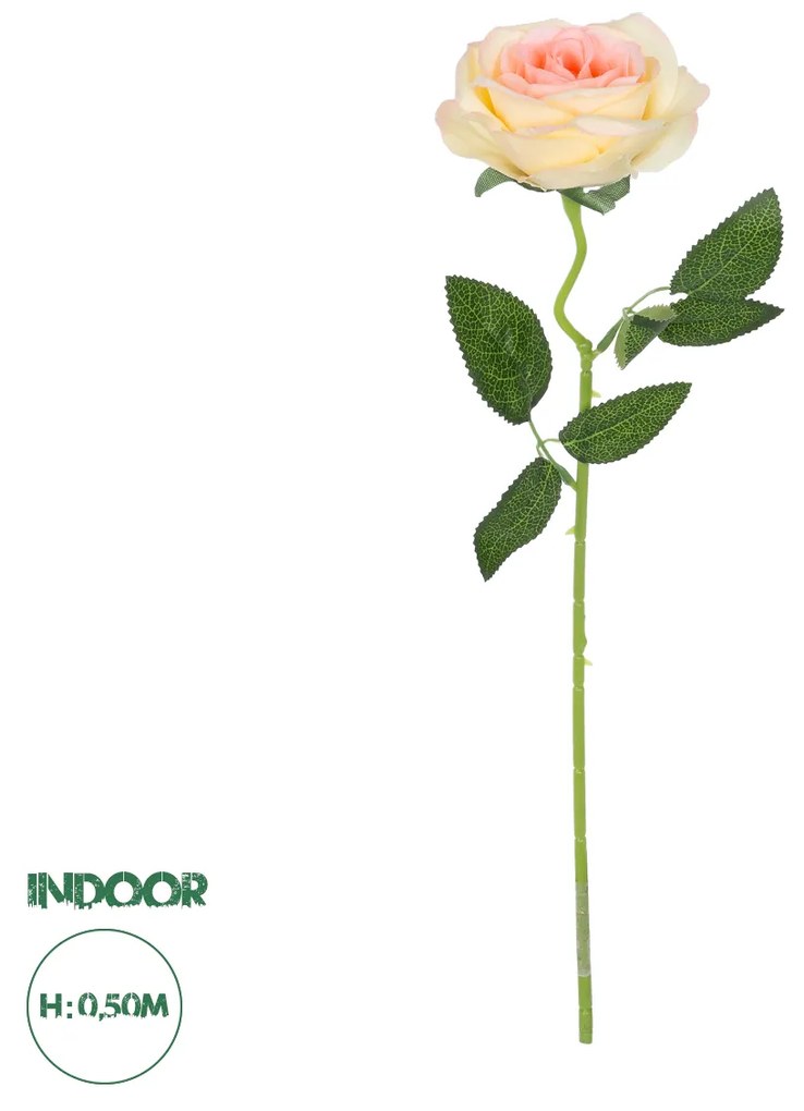 GloboStar® Artificial Garden CHAMPAGNE ROSE BRANCH 21141 Τεχνητό Διακοσμητικό Κλαδί Σαμπανιζέ Τριαντάφυλλο Y50cm