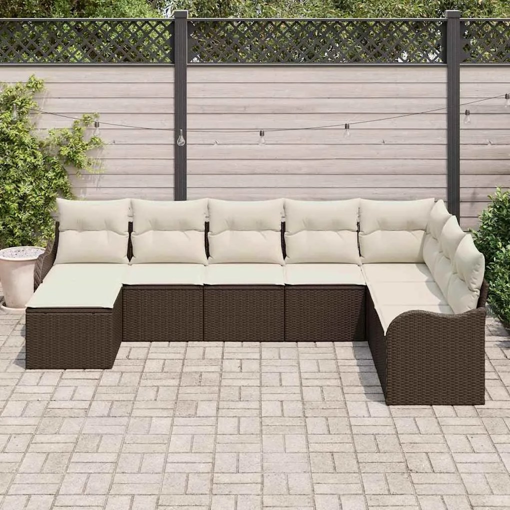 vidaXL Σετ Καναπέ Κήπου με μαξιλάρι 8 pcs Καφέ και λευκό Πολυ ράταν